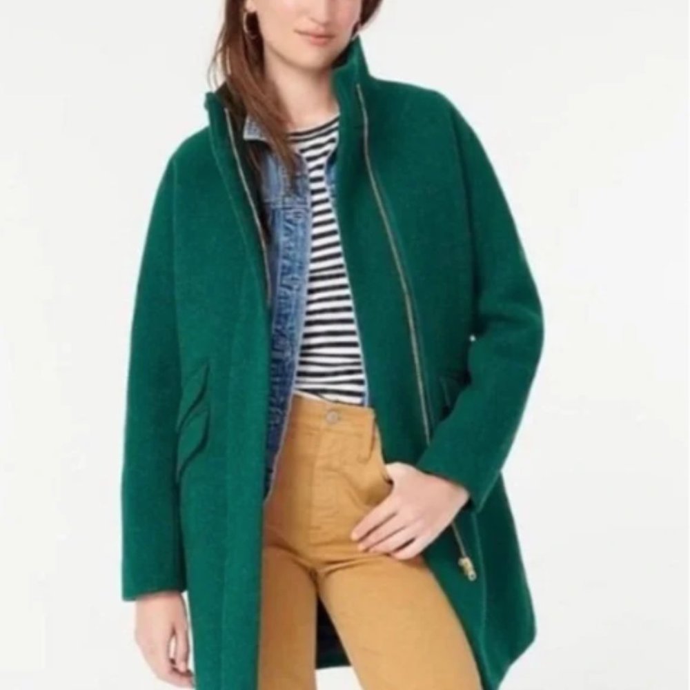 NWT J.Crew GREEN Cocoon Coat Italian Stadium Cloth Wool J8375